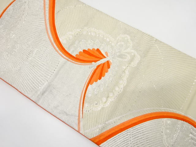 JAPANESE KIMONO / ANTIQUE FUKURO OBI / SILK / WOVEN BUTTERFLY
